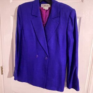 Carlisle Vtg Women's 12 Double-Breasted Royal Blue Wool‎ Blazer